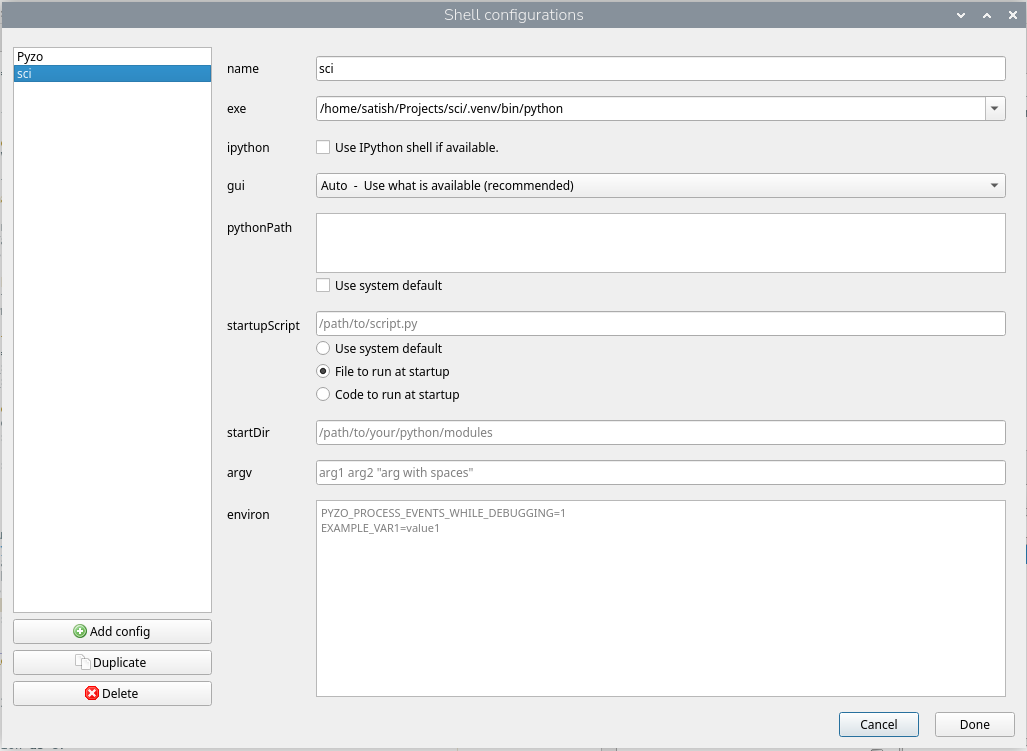 Pyzo Shell configuration